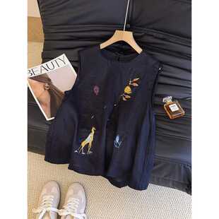 Heavy Embroidery Korean Style Unique and Beautiful Sleeveless Linen Top for Women in Summer, Super Nice Outer Vest Vest Shirt