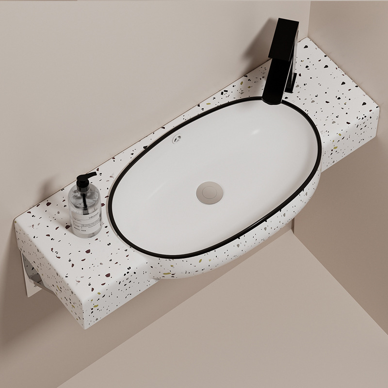 Small Apartment Wall-mounted Ceramic Wash Basin Narrow Side Super Long Corner Wash Basin Bathroom Balcony Hanging Basin Wash Pool