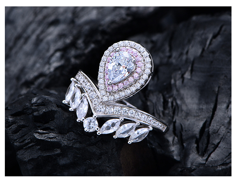 Fashion Water Droplets Sterling Silver Inlay Zircon Rings 1 Piece