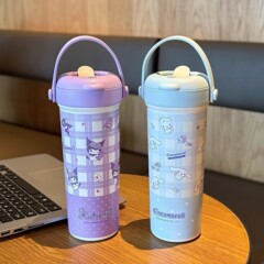 女性用クロミ魔法瓶カップ、見栄えの良い316ステンレス鋼学生ストローカップ、大容量子供用ダブルドリンクカップ