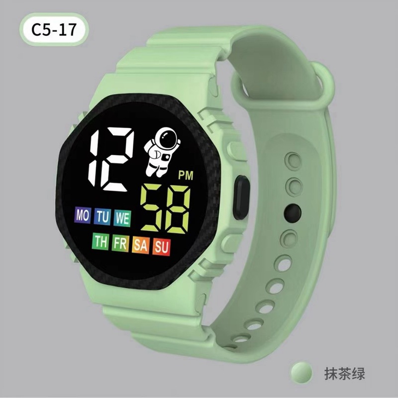 En stock nuevo C5-17 astronauta con semana ins Wind Net rojo de dibujos animados niños deportes LED reloj electrónico