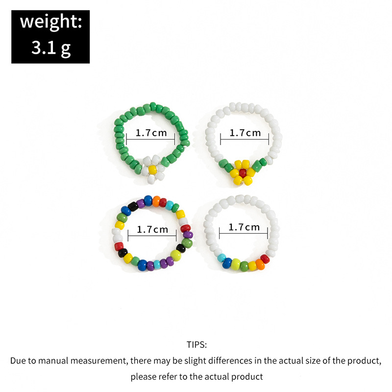 New Arrival Beach Series Colorful Bead Small Flower Elastic Toe Ring 4-piece Set display picture 1