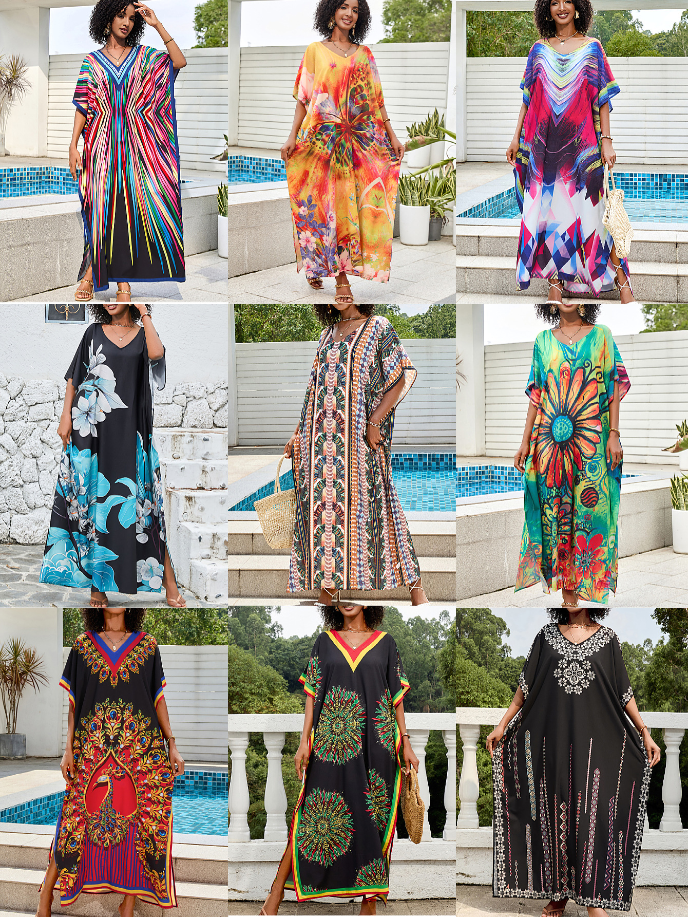 Camiseta de playa impresa suelta vestido de vacaciones bikini camiseta protector solar bañador exterior transfronterizo Amazon 5D346