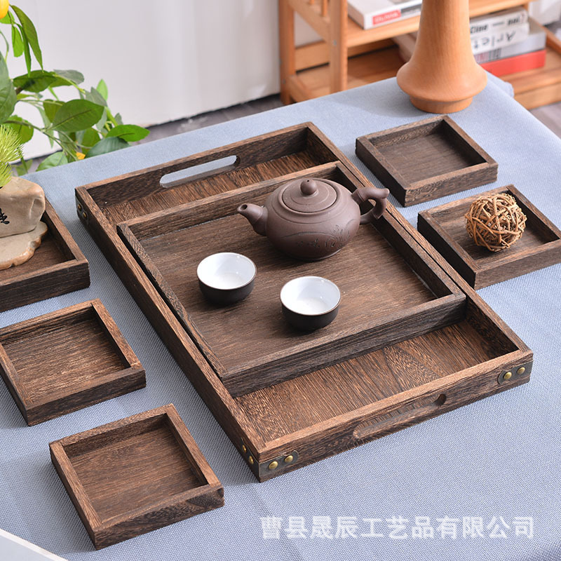 Japanese Style Paulownia Tea Tray Tea House B&B Tea Set Teapot Storage Tray Compartment Afternoon Tea Pastry Set Wooden Tray