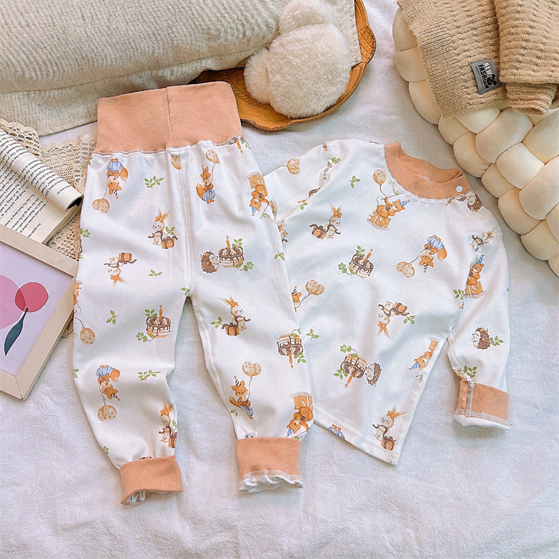 Conjunto de ropa interior para niños otoño nuevo bebé peinado algodón puro bebé cintura alta protección del vientre ropa de otoño pantalones largos ropa para niños