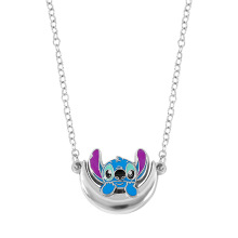 速卖通新款卡通不锈钢爱心字母 可爱ins风吊坠史迪仔月亮项链