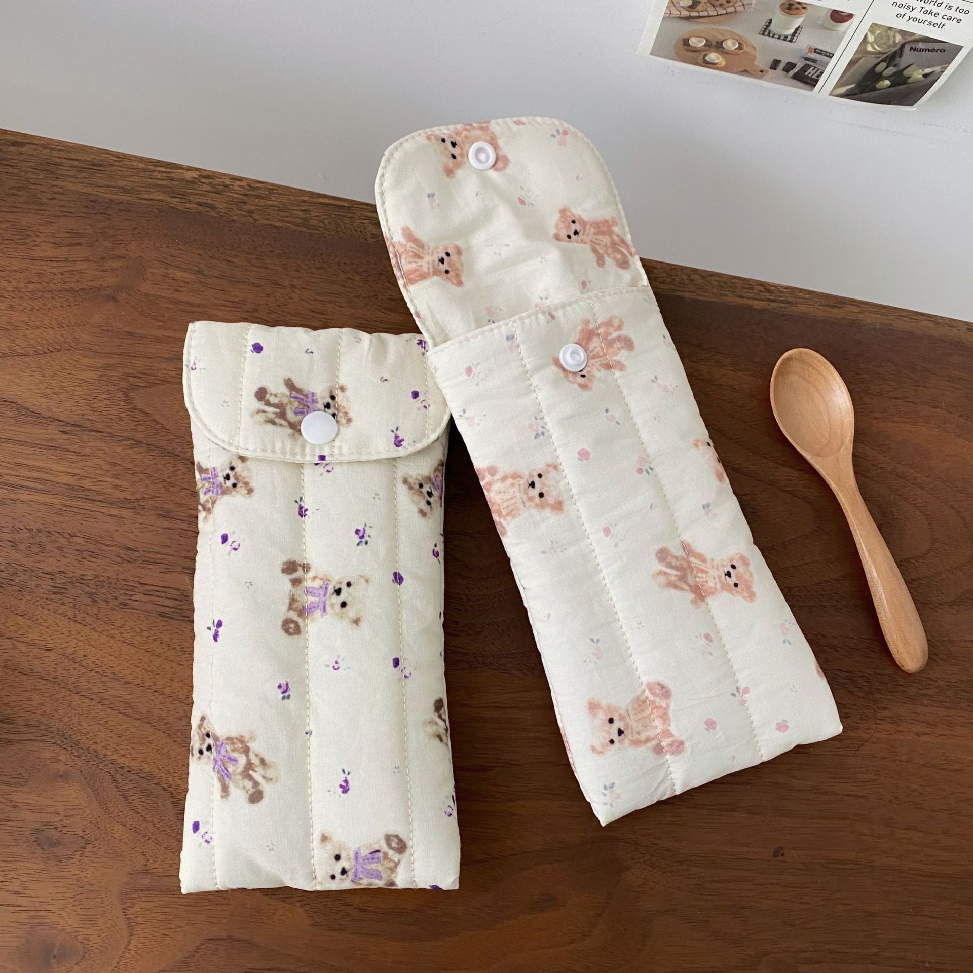 Ins漫画熊眼鏡収納バッグ綿圧壊サングラス袋携帯サングラス収納眼鏡袋布袋