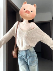 2025超火韩系慵懒风镂空V领针织罩衫女巨好看的秋季减龄漂亮上衣