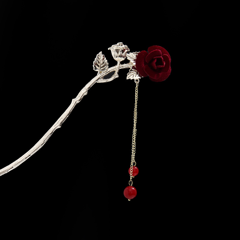 Rosa azul y blanco rhinestone flor horquilla mujeres de alto grado paso sacudida borla rizador de pelo horquilla estilo antiguo hanfu accesorios para el cabello otoño