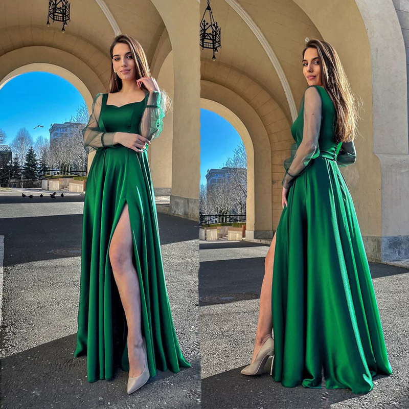 Women's round neck long sleeve dress slim long dress_senzul.com