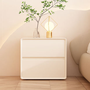 Cream Style Bedside Table Installation-Free Solid Wood Bedside Table Bedroom Home Italian Leather Bedside Table Simple and Fresh Spring Melt