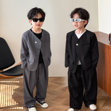 韩版痞帅春秋季男童西装 潮品新款简约儿童帅气套装童装礼服外套
