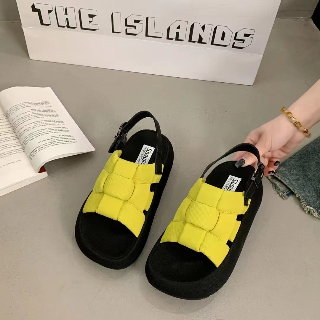 Yellow woven casual sandals open toe