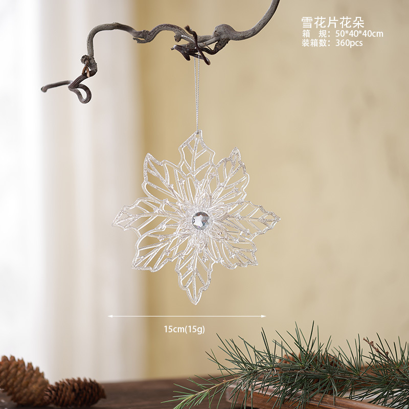 Nuevos productos transfronterizos transparentes copo de nieve acrílico decoraciones de árbol de Navidad guirnaldas bolsas de regalo colgante diseño accesorios colgante