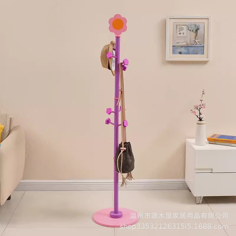 Solid Wood Coat Rack Creative Cute Cartoon Clothes Rack Children's Hanger Floor Bedroom Storage Small Hanger