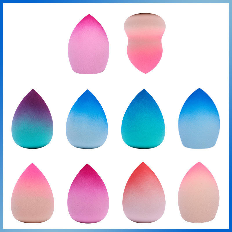 Huevos de maquillaje personalizados de color gradiente gota de agua gran calabaza huevo de maquillaje oblicuo esponja polvo de maquillaje logotipo de cojín de aire