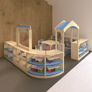 Kindergarten children's solid wood multi-layer table and chair corner combination cabinet toy cabinet bookcase shoe cabinet corner cabinet storage