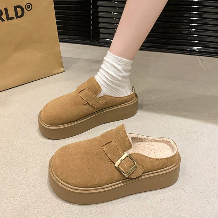 Толстая подошва и половинная тапка женщины носят бархат, туфли Мюллера увеличены осенью и зимой