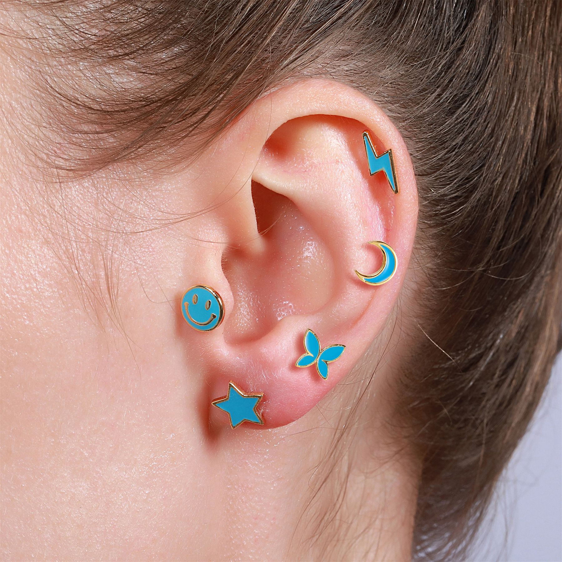 Classic love star moon earrings screw piercing screw ball ear studspicture9