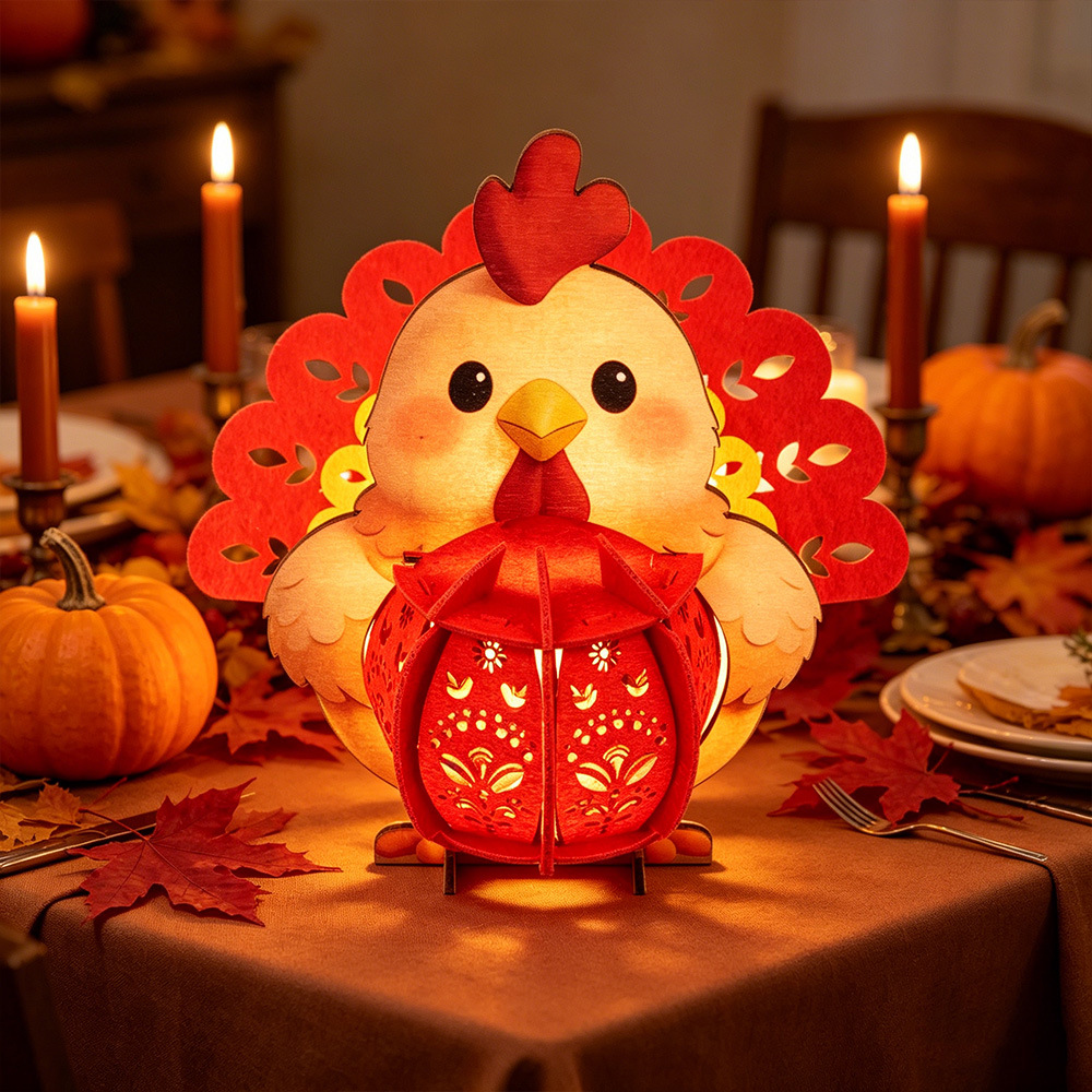 Día de Acción de Gracias Pavo Decoración de madera DIY Linterna de pollo luminosa estereoscópica Decoración del hogar Muñeca de mesa