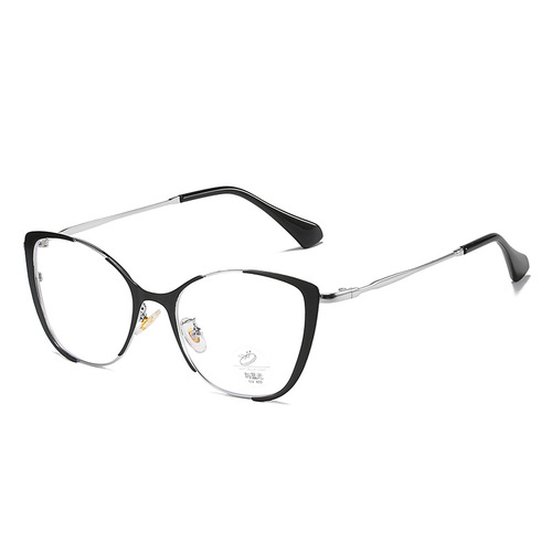 Kufang's new metal two-color glasses frame, personalized cat-eye flat mirror, myopia anti-blue light glasses frame wholesale