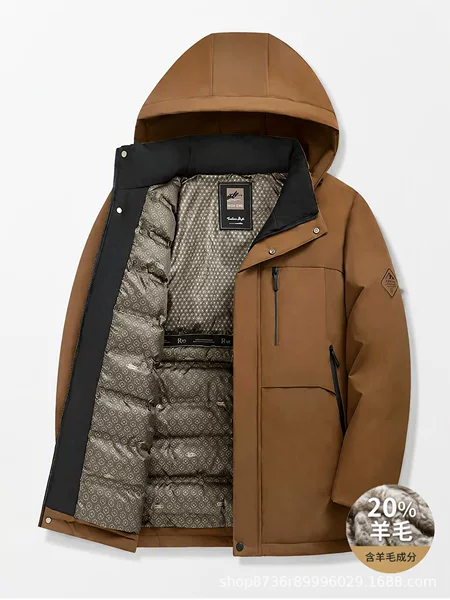 Foreign trade graphene wool-blend cotton jacket for men, winter outdoor windproof and cold-resistant, with detachable hood, casual cotton coat for men