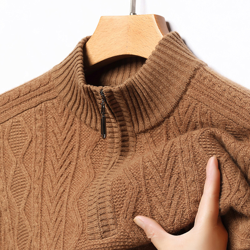 Men's woolen demi-season fashionable warm sweater with zipper