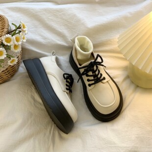 Round toe shoes British style leather shoes women's design sense niche 2023 all-Match platform height increasing Japanese jk French uniform