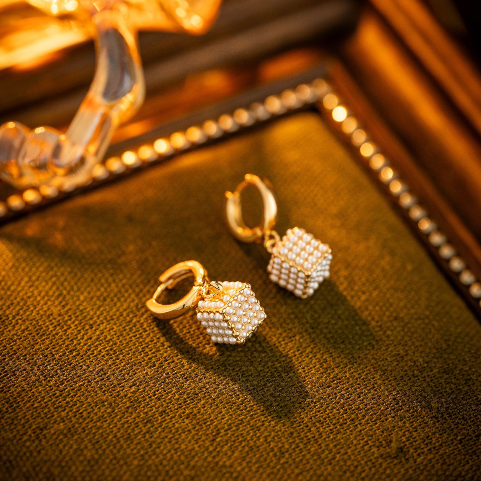 Geometric Square Pearl Stud Earrings For Women Sophisticated_voghion.com