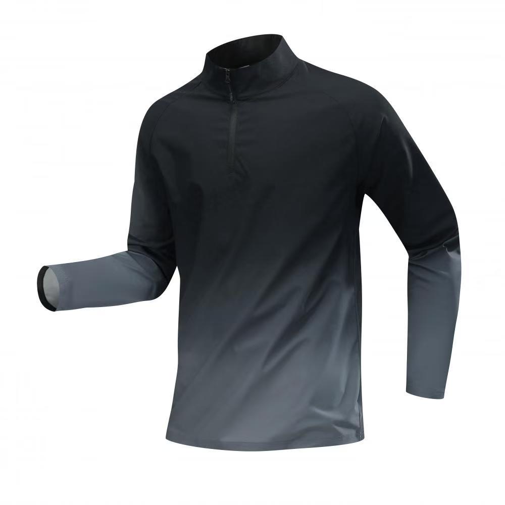 New Long-Sleeved Half-Pull T-Shirt Men's Stand-Up Collar Quick-Drying Outdoor Sports Tops Gradient Casual Fitness Clothes Running Clothes