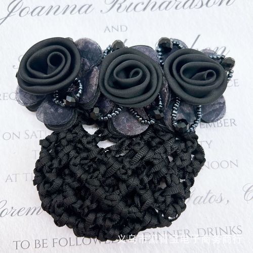 Professional hairdresser female nurse hotel attendant flower hairnet net pocket flight attendant front desk work hair accessories updo hair accessories