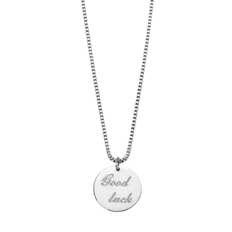 Collar de marca redonda de buena suerte de acero inoxidable de moda, collar colgante de personalidad de todo fósforo, logotipo personalizado, joyería de letras
