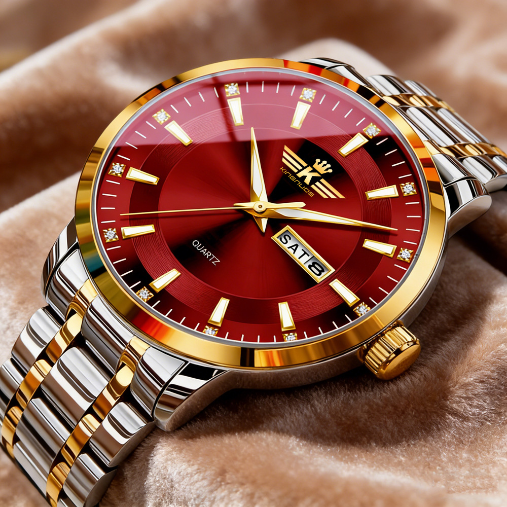 New Foreign Trade Men's Steel Band Waterproof Fully Automatic Dual Calendar Watch Luminous Scale Cross-Border Popular Business Watch