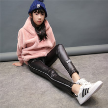 童裤秋冬新款女童皮裤加绒加厚儿童九分裤外穿韩版PU打底裤批