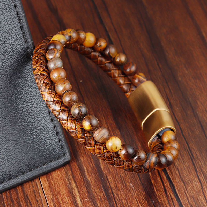 Holiday, Daily Occasion Vintage Style 316L Stainless Steel Pu Leather Geometric Woven Chain Men Cord & Leather Bracelets