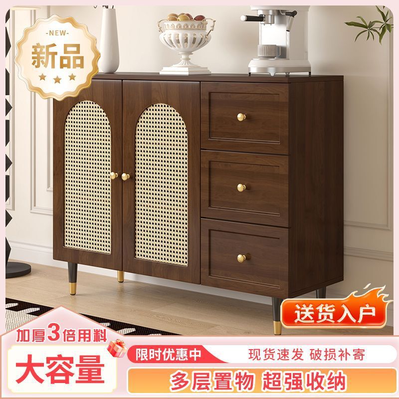 French-style rattan sideboard storage cabinet, kitchen storage cabinet, home living room tea cabinet, floor-standing home side cabinet