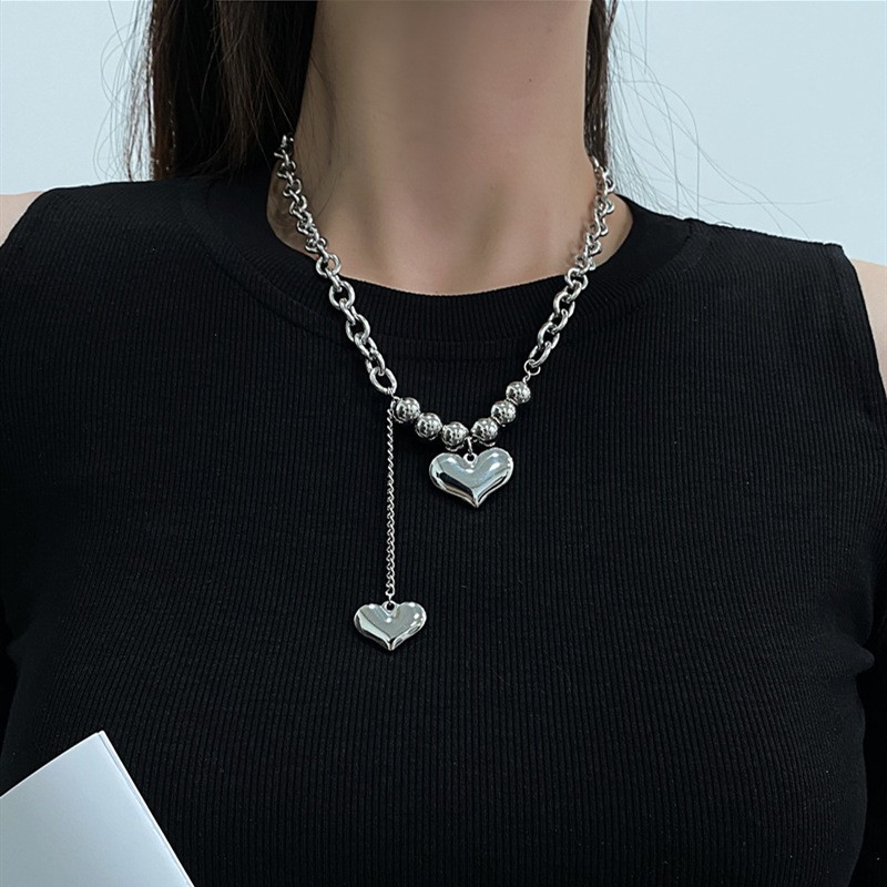 Fashion Heart Shape Snake Titanium Steel Plating Layered Necklaces Pendant Necklace 1 Piece