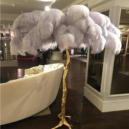 Cross-border all-copper resin feather floor lamp designer original LED living room bedroom branch ostrich feather table lamp