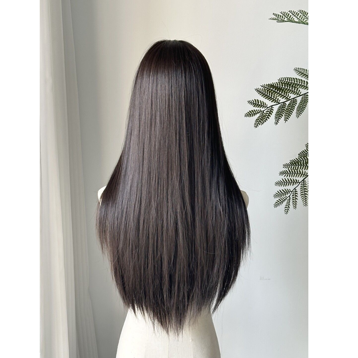 Connie Wig [Princess Cut] No-need Hair Net Langt Lige Brun-Sort Hår Daglig Naturlig Topper