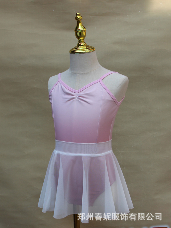 子供のダンス服の女の子のグラデーション色の夏のストラップの練習服の芸考級の連体服の中国のダンスの形の服|undefined