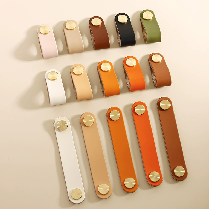 Цветная ручка для шкафа из латуни и коровьей кожи в скандинавском стиле, роскошная, для детских шкафов, с защитой от ударов, для трансграничной торговли