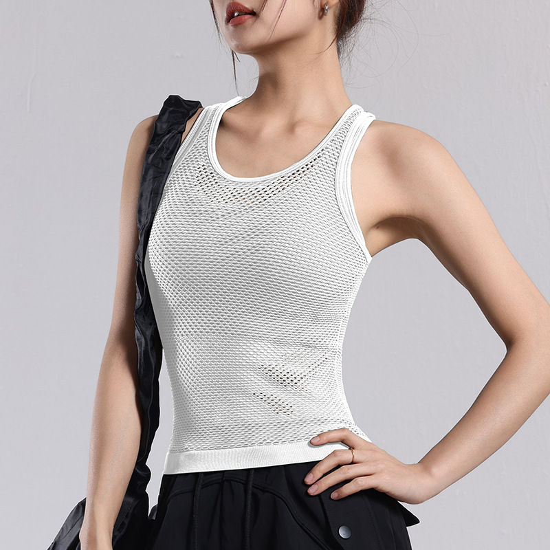 Chaleco de yoga deportivo de dos piezas falso transpirable de malla, sujetador de yoga de secado rápido para mujeres, top deportivo de fitness para correr