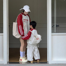 2025秋季全家装亲子装拼色条纹圆领字母亲子卫衣外贸同款亲子同穿