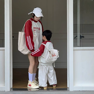 2026秋季全家装亲子装新品拼色条纹百搭圆领字母撞色亲子卫衣外贸