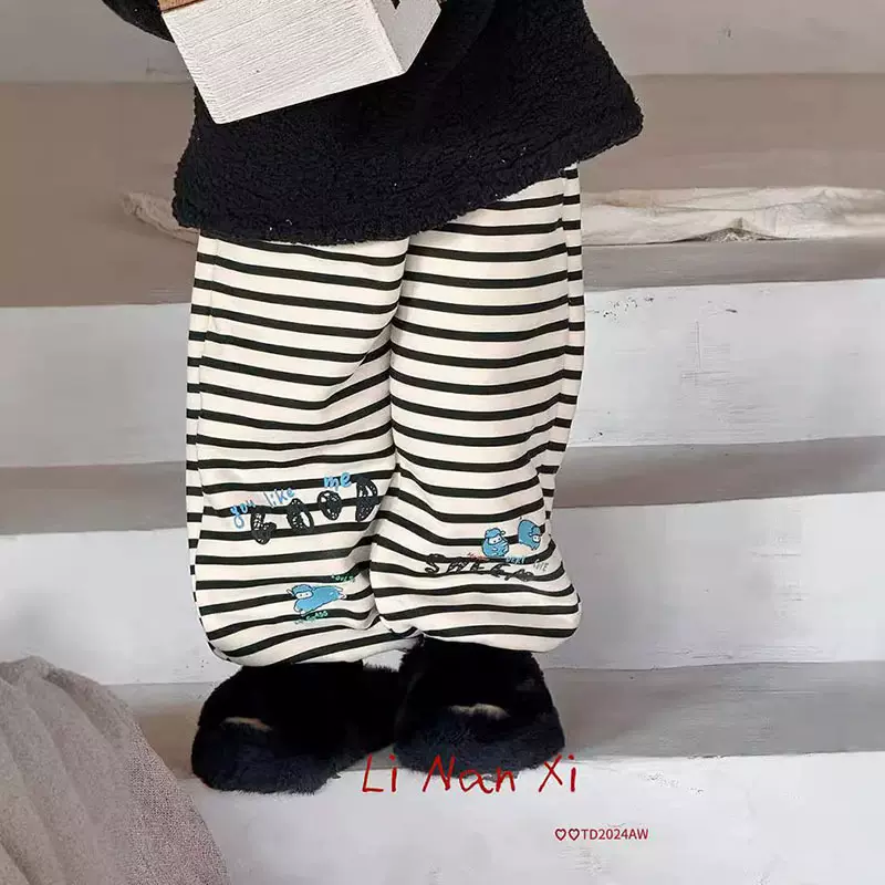 82379儿童加绒卫裤 男女宝宝冬季保暖休闲一体绒卡通印花童裤