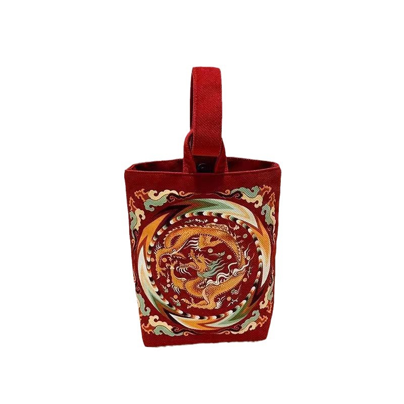 Estilo chino 2024 Año del Dragón Festival de Primavera Dunhuang tuolong portátil para caminar cubo bolsa de muñeca bolsa de almacenamiento bolsa pequeña regalo