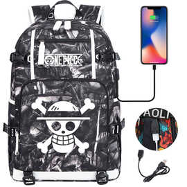 日漫印花USB青少年学生书包男女双肩背包休闲旅行背包