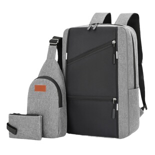 Cross-Border Business Computer Backpack Men's Large-Capacity Three-Piece Backpack Multi-Function USB Charging Casual School Bag