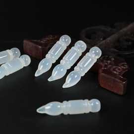 厂家批发巴西高冰白玉髓毛笔吊坠 白玛瑙金榜题名玉石文昌笔挂件