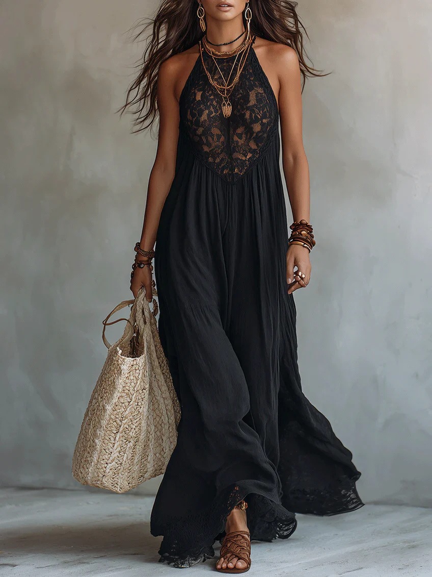 Black lace spring long skirt